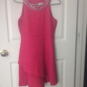 Red Sleeveless Dress with Pearl Detail